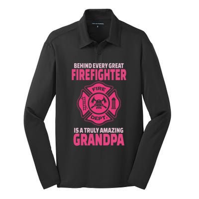 Firefighter Grandpa Support Of Granddaughter Grandson Gift Silk Touch Performance Long Sleeve Polo