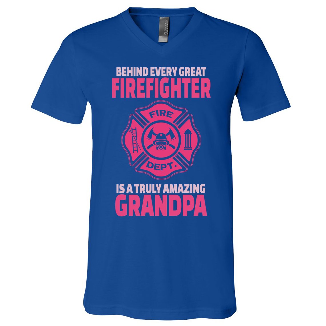Firefighter Grandpa Support Of Granddaughter Grandson Gift V-Neck T-Shirt