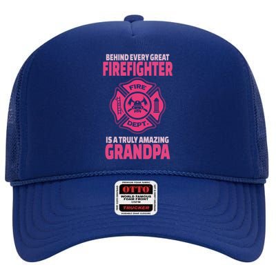 Firefighter Grandpa Support Of Granddaughter Grandson Gift High Crown Mesh Back Trucker Hat