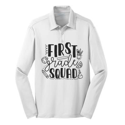 First Grade Squad Teacher Silk Touch Performance Long Sleeve Polo