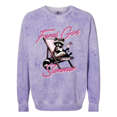 Feral Girl Summer Raccoon Colorblast Crewneck Sweatshirt