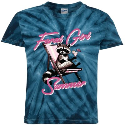 Feral Girl Summer Raccoon Kids Tie-Dye T-Shirt