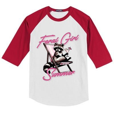 Feral Girl Summer Raccoon Kids Colorblock Raglan Jersey