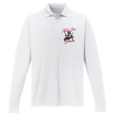 Feral Girl Summer Raccoon Performance Long Sleeve Polo