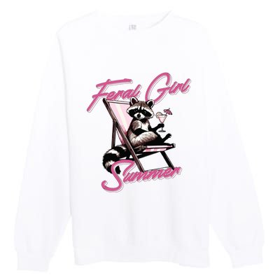 Feral Girl Summer Raccoon Premium Crewneck Sweatshirt