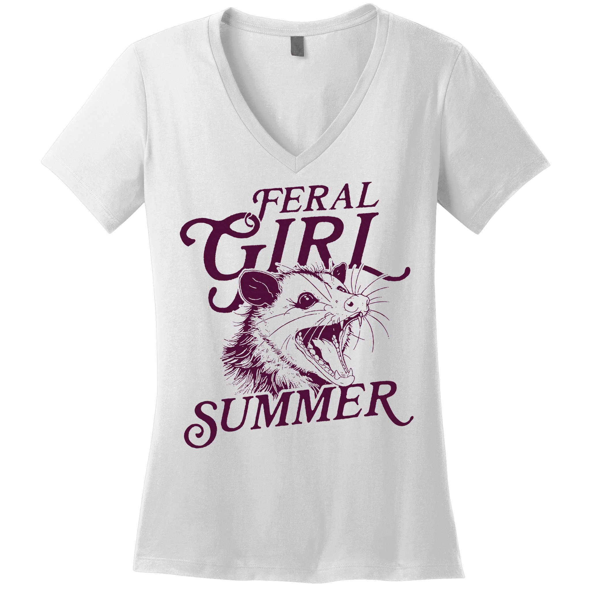 Feral Girl Summer Opossum Women's V-Neck T-Shirt