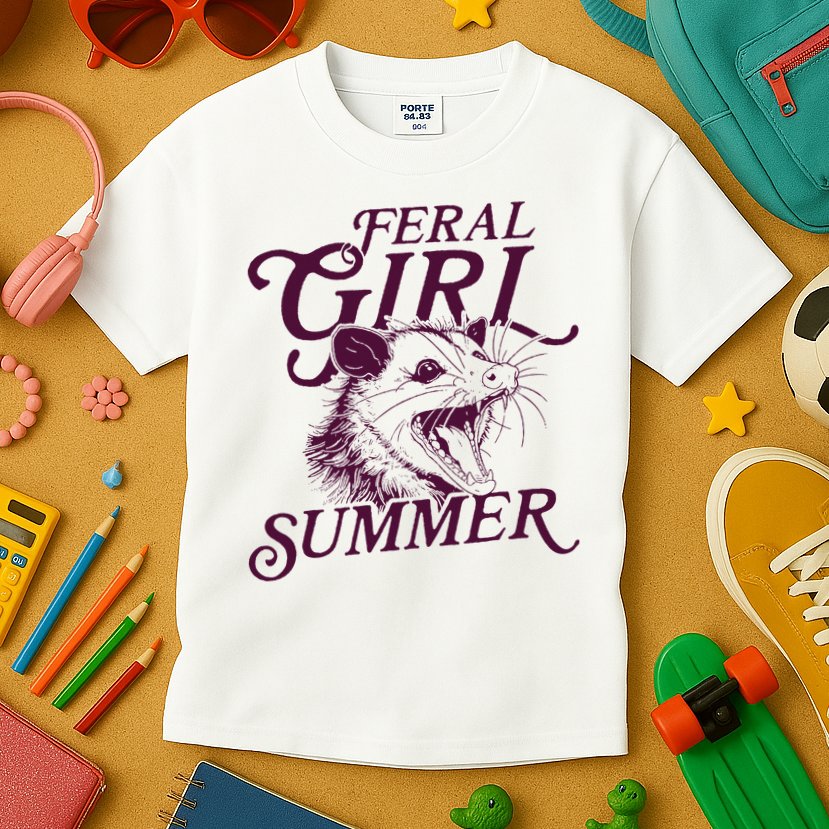 Feral Girl Summer Opossum Kids T-Shirt