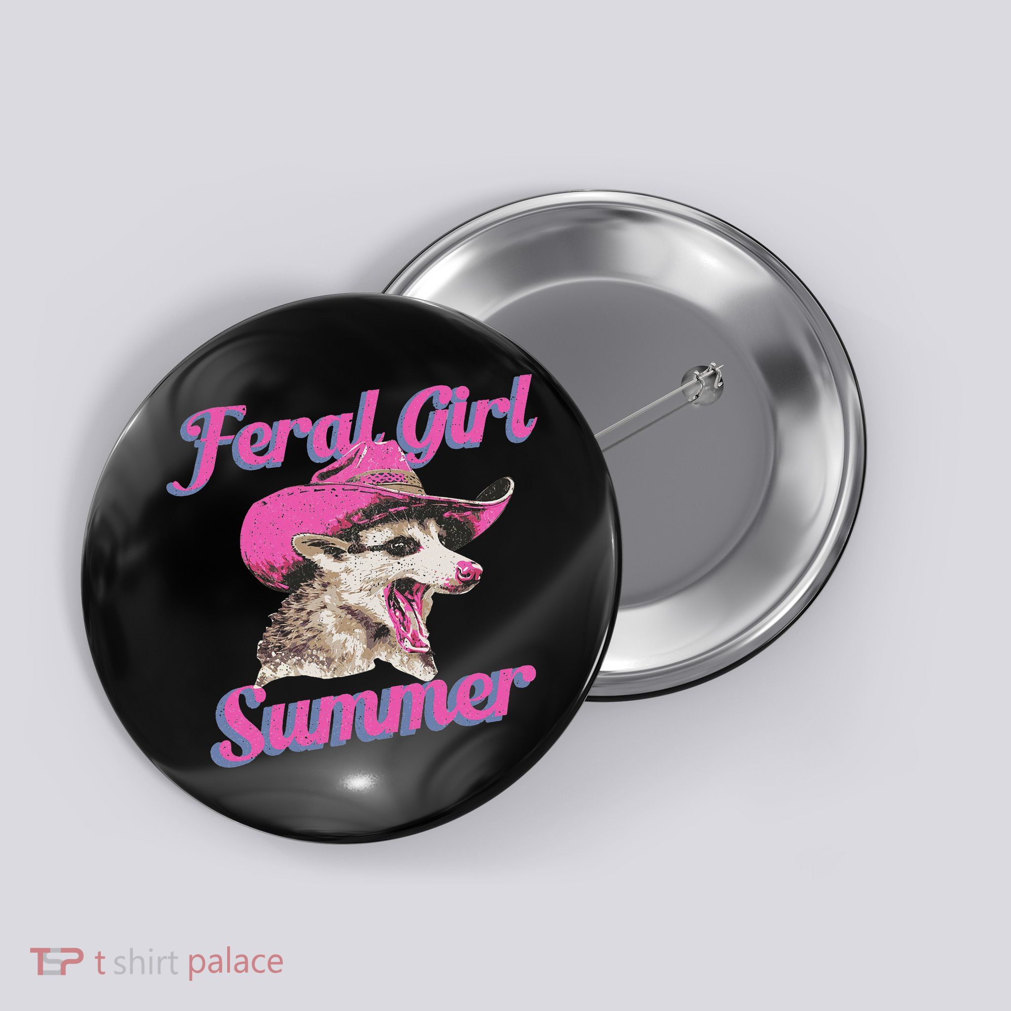 Feral Girl Summer Retro Possum Funny Meme Button