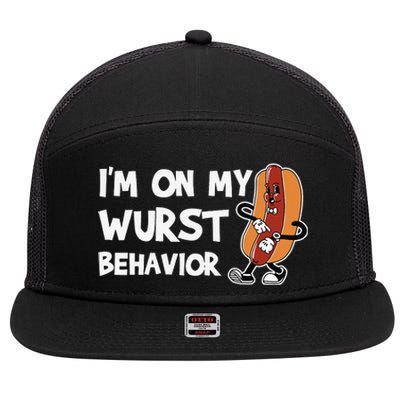 Funny German Sausage I'm on my Wurst Behavior 7 Panel Mesh Trucker Snapback Hat