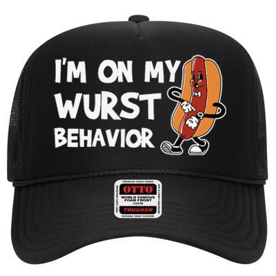 Funny German Sausage I'm on my Wurst Behavior High Crown Mesh Back Trucker Hat