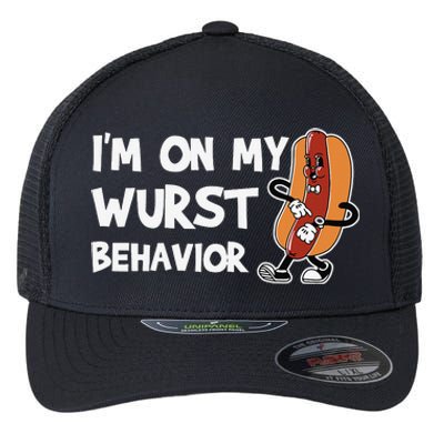 Funny German Sausage I'm on my Wurst Behavior Flexfit Unipanel Trucker Cap