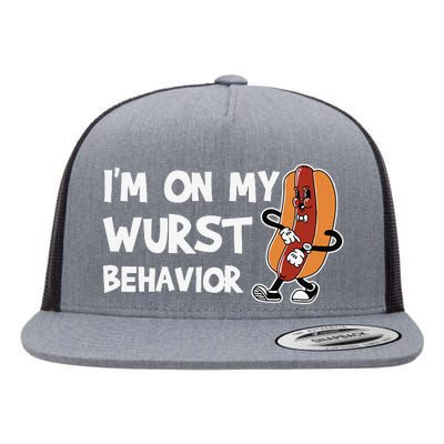 Funny German Sausage I'm on my Wurst Behavior Flat Bill Trucker Hat