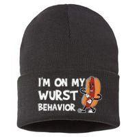 Funny German Sausage I'm on my Wurst Behavior Sustainable Knit Beanie