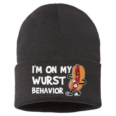 Funny German Sausage I'm on my Wurst Behavior Sustainable Knit Beanie