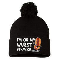 Funny German Sausage I'm on my Wurst Behavior Pom Pom 12in Knit Beanie