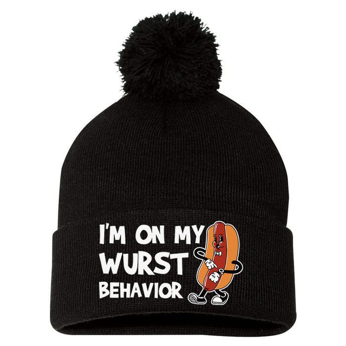 Funny German Sausage I'm on my Wurst Behavior Pom Pom 12in Knit Beanie