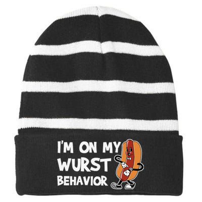 Funny German Sausage I'm on my Wurst Behavior Striped Beanie with Solid Band