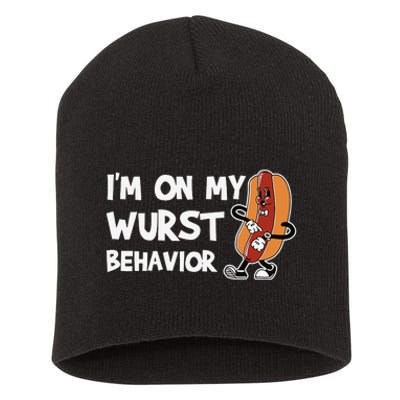 Funny German Sausage I'm on my Wurst Behavior Short Acrylic Beanie