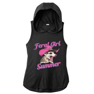 Feral Girl Summer Retro Possum Ladies PosiCharge Tri-Blend Wicking Draft Hoodie Tank