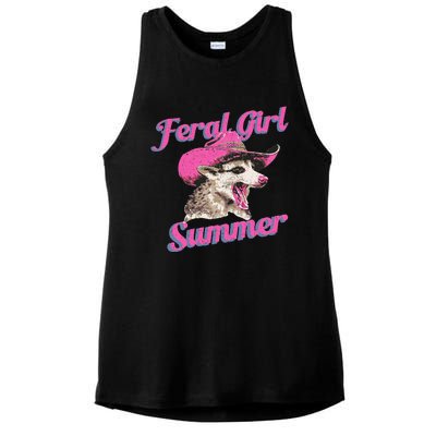 Feral Girl Summer Retro Possum Ladies PosiCharge Tri-Blend Wicking Tank