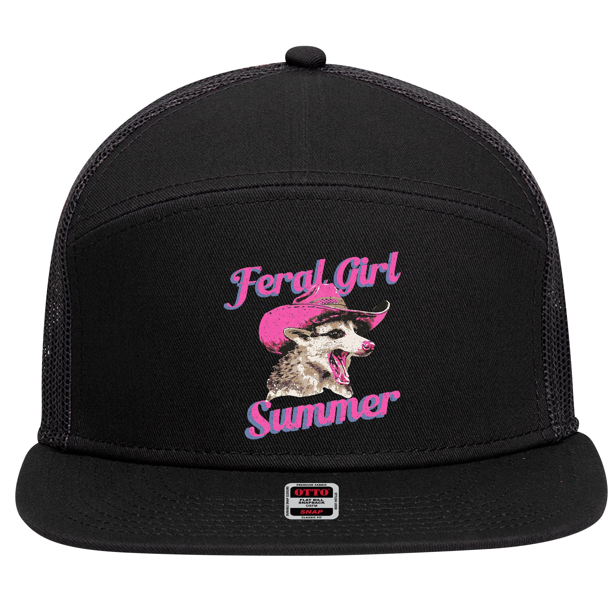 Feral Girl Summer Retro Possum 7 Panel Mesh Trucker Snapback Hat