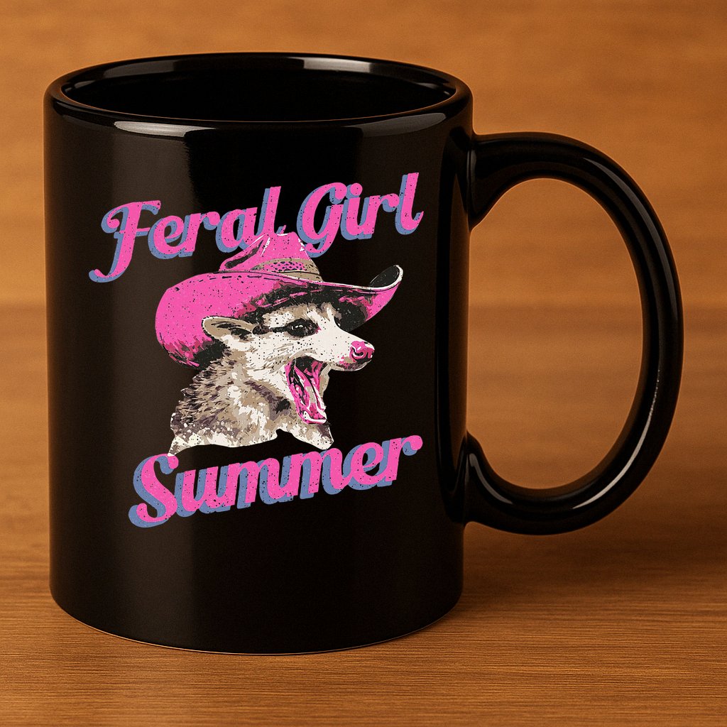Feral Girl Summer Retro Possum 11oz C Handle Ceramic Mug