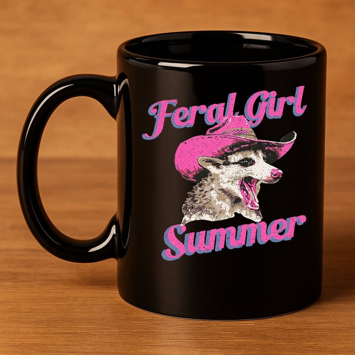 Feral Girl Summer Retro Possum 11oz C Handle Ceramic Mug