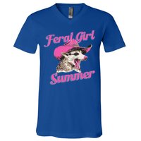 Feral Girl Summer Retro Possum V-Neck T-Shirt