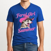 Feral Girl Summer Retro Possum V-Neck T-Shirt