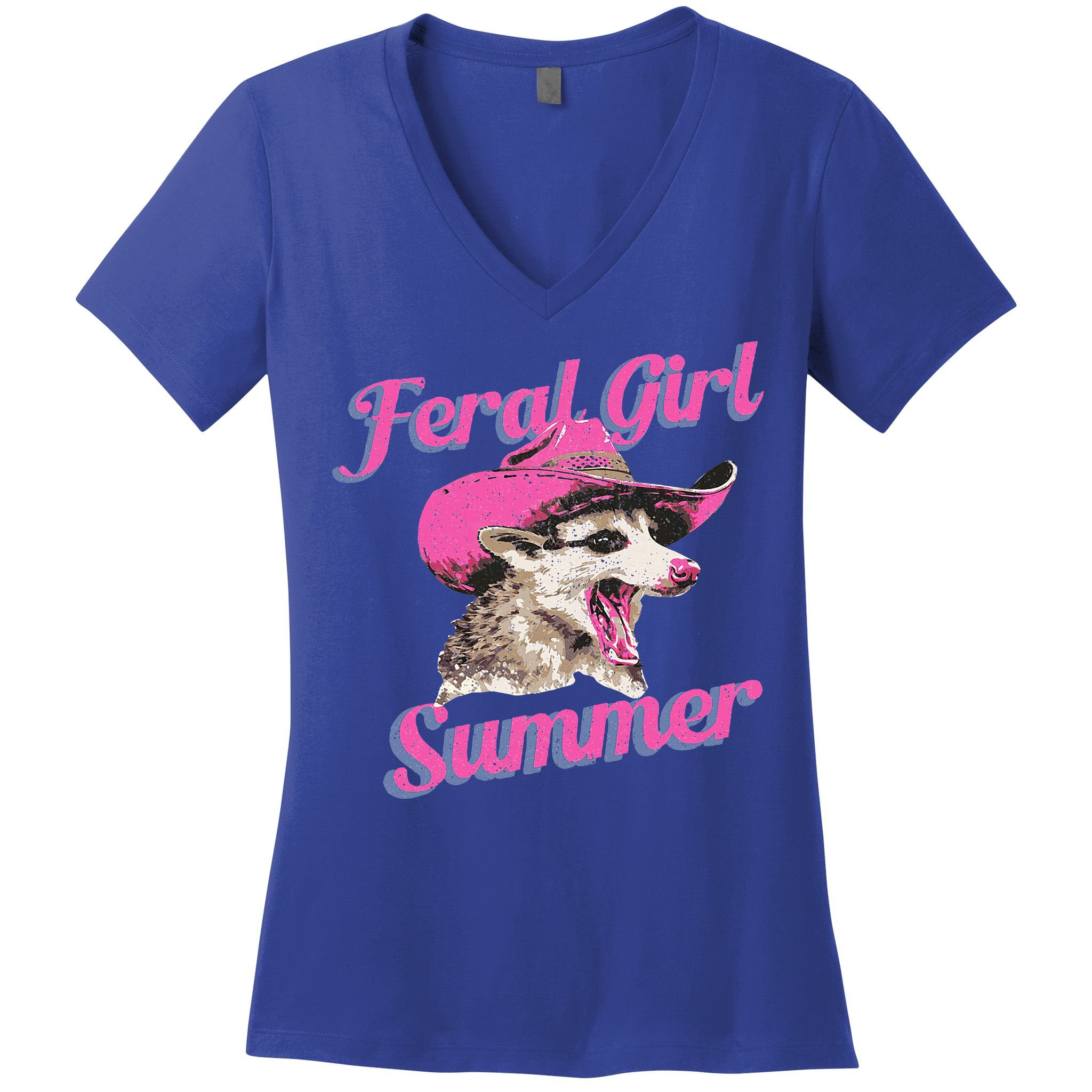 Feral Girl Summer Retro Possum Women's V-Neck T-Shirt
