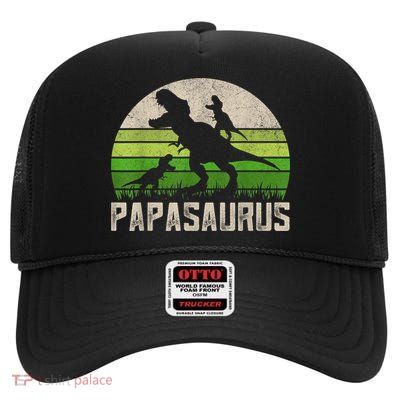  Funny Grandpa Shirts, Papasaurus Dinosaur 2 kid Fathers Day High Crown Mesh Back Trucker Hat