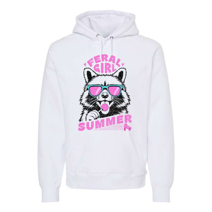 Feral Girl Summer Raccoon Vintage Premium Hoodie