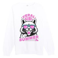 Feral Girl Summer Raccoon Vintage Premium Crewneck Sweatshirt