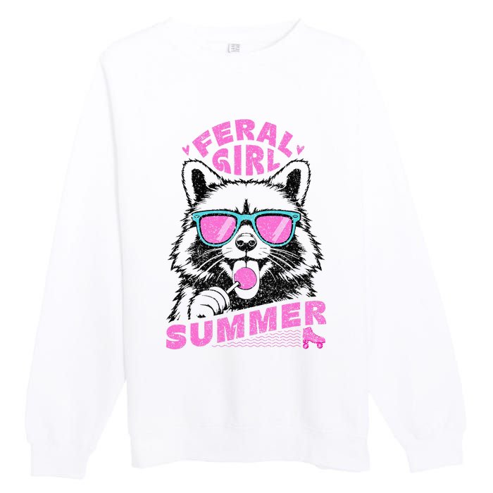 Feral Girl Summer Raccoon Vintage Premium Crewneck Sweatshirt