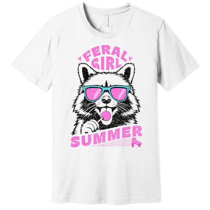 Feral Girl Summer Raccoon Vintage Premium T-Shirt