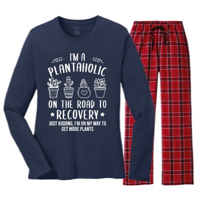 Funny Gardening Succulent Plants Lover IM A Plantaholic Women's Long Sleeve Flannel Pajama Set 