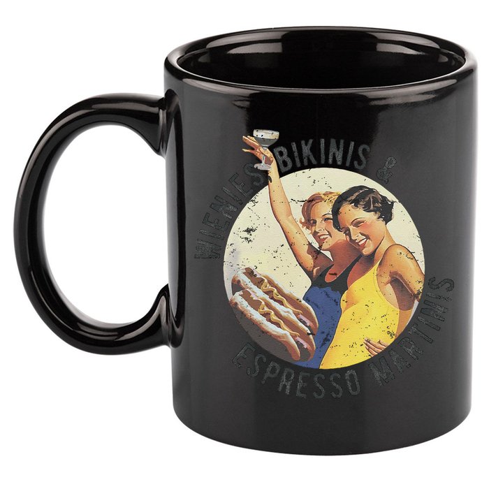 Fun Girl Summer Essentials Wienies Bikinis Espresso Martinis 11oz C Handle Ceramic Mug