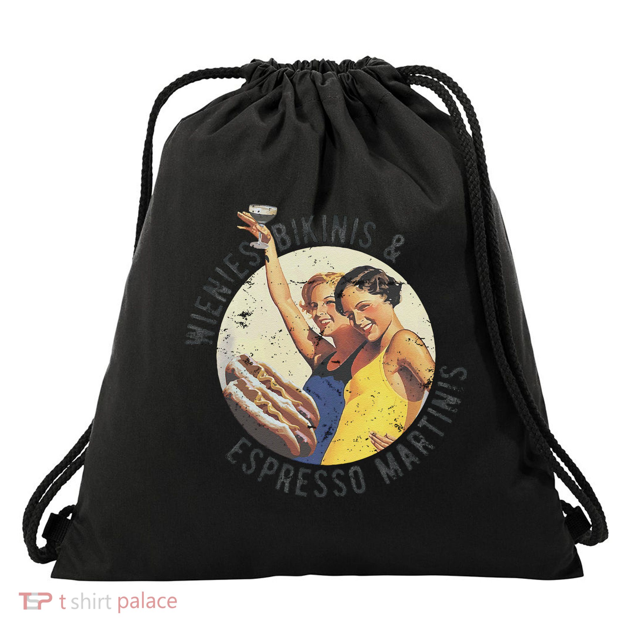 Fun Girl Summer Essentials Wienies Bikinis Espresso Martinis Drawstring Bag