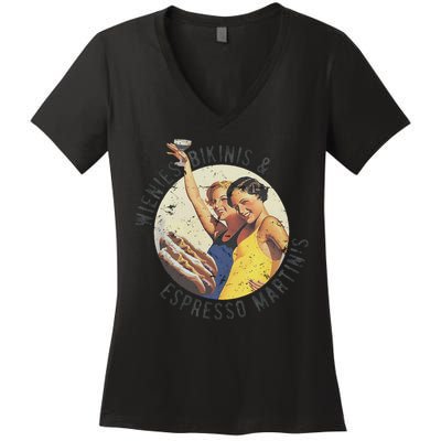 Fun Girl Summer Essentials Wienies Bikinis Espresso Martinis Women's V-Neck T-Shirt
