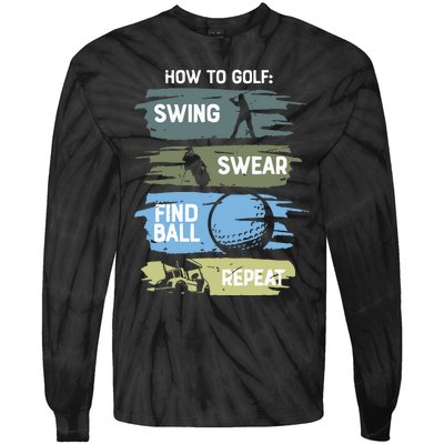 Funny Golf Swing Swear Findball Repeat Tie-Dye Long Sleeve Shirt