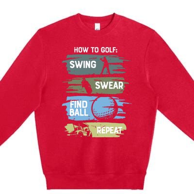 Funny Golf Swing Swear Findball Repeat Premium Crewneck Sweatshirt