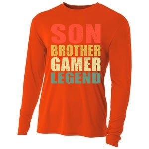 Funny Gaming Son Brother Gamer Legend Retro Gift Cooling Performance Long Sleeve Crew