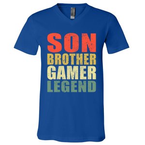 Funny Gaming Son Brother Gamer Legend Retro Gift V-Neck T-Shirt