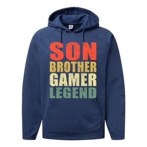 Funny Gaming Son Brother Gamer Legend Retro Gift Performance Fleece Hoodie