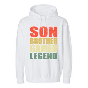 Funny Gaming Son Brother Gamer Legend Retro Gift Garment-Dyed Fleece Hoodie