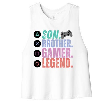 Funny Gaming Son Brother Gamer Legend Women's Racerback Cropped Tank