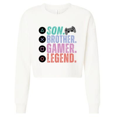 Funny Gaming Son Brother Gamer Legend Cropped Pullover Crew