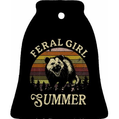 Feral Girl Summer Sarcastic Angry Opossum Ceramic Bell Ornament