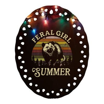 Feral Girl Summer Sarcastic Angry Opossum Ceramic Oval Ornament