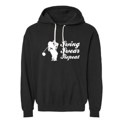 Funny Golf Swing Swear Repeat Female Golfer Version Garment-Dyed Fleece Hoodie